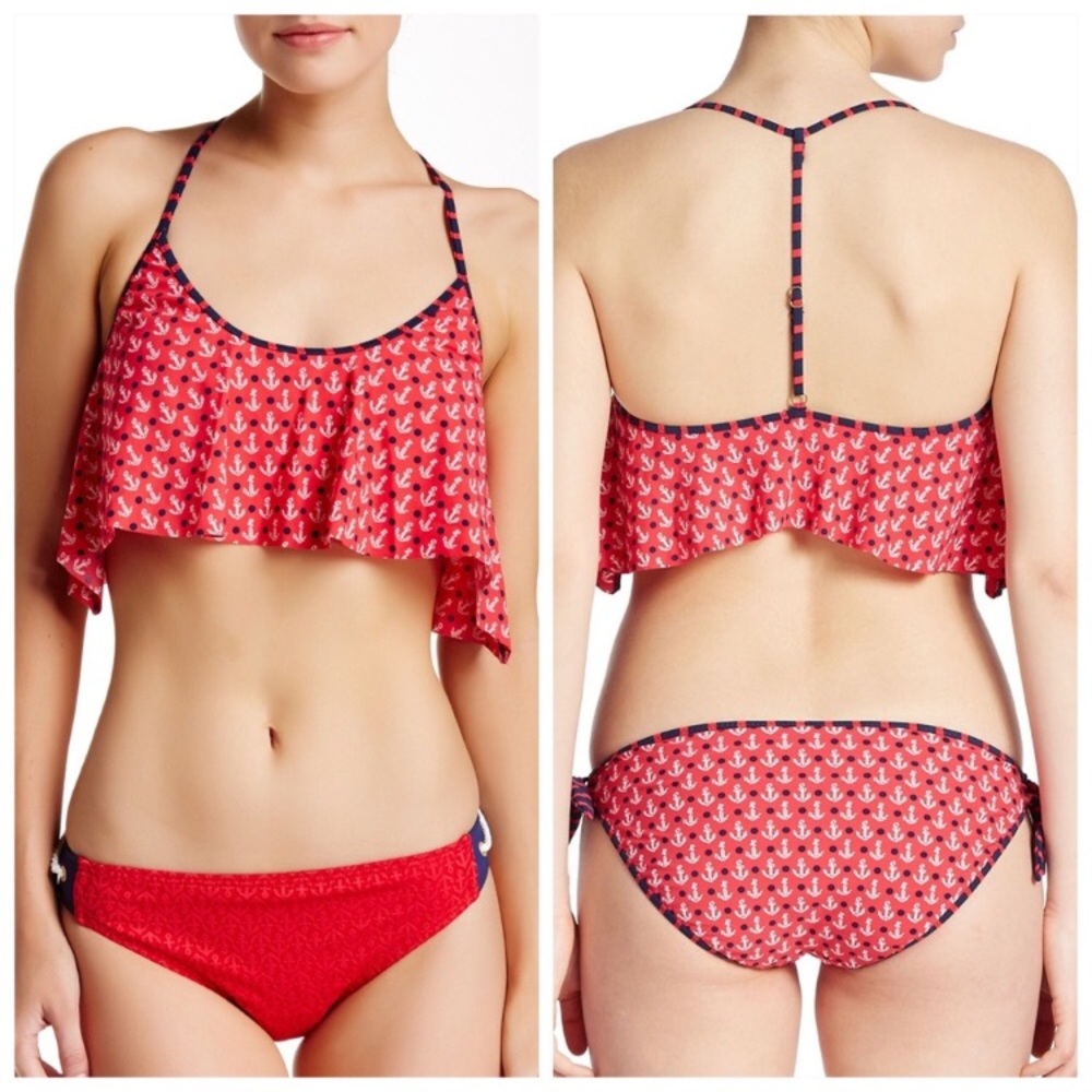 Sperry Anchors Aweigh T-Back bikini Top red size Small